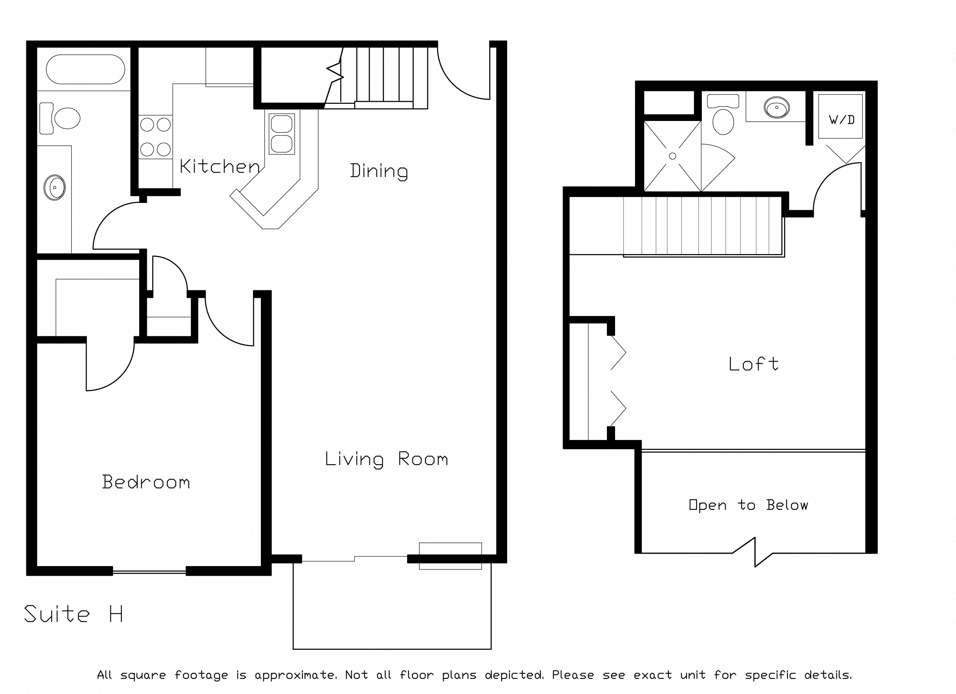 Floor plan for 1 bed, 1 bath, 1070 sqft